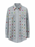 Vibrant Rhinestone Denim Blouse