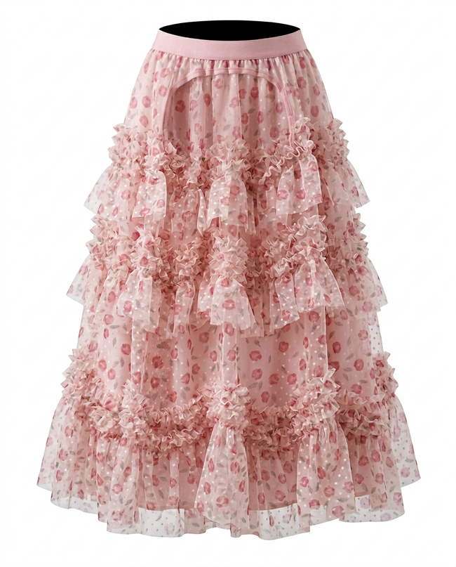 Divine Floral Ruffle Maxi Skirt Hover Image