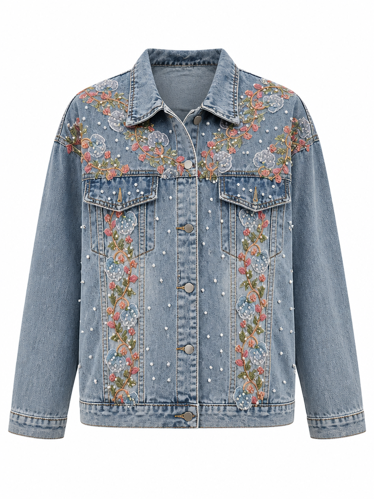 Confident Embroidered Pearl Denim Jacket