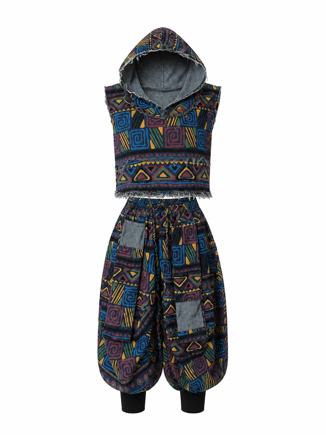 Adventurous Printed Loose Denim Set Hover Image