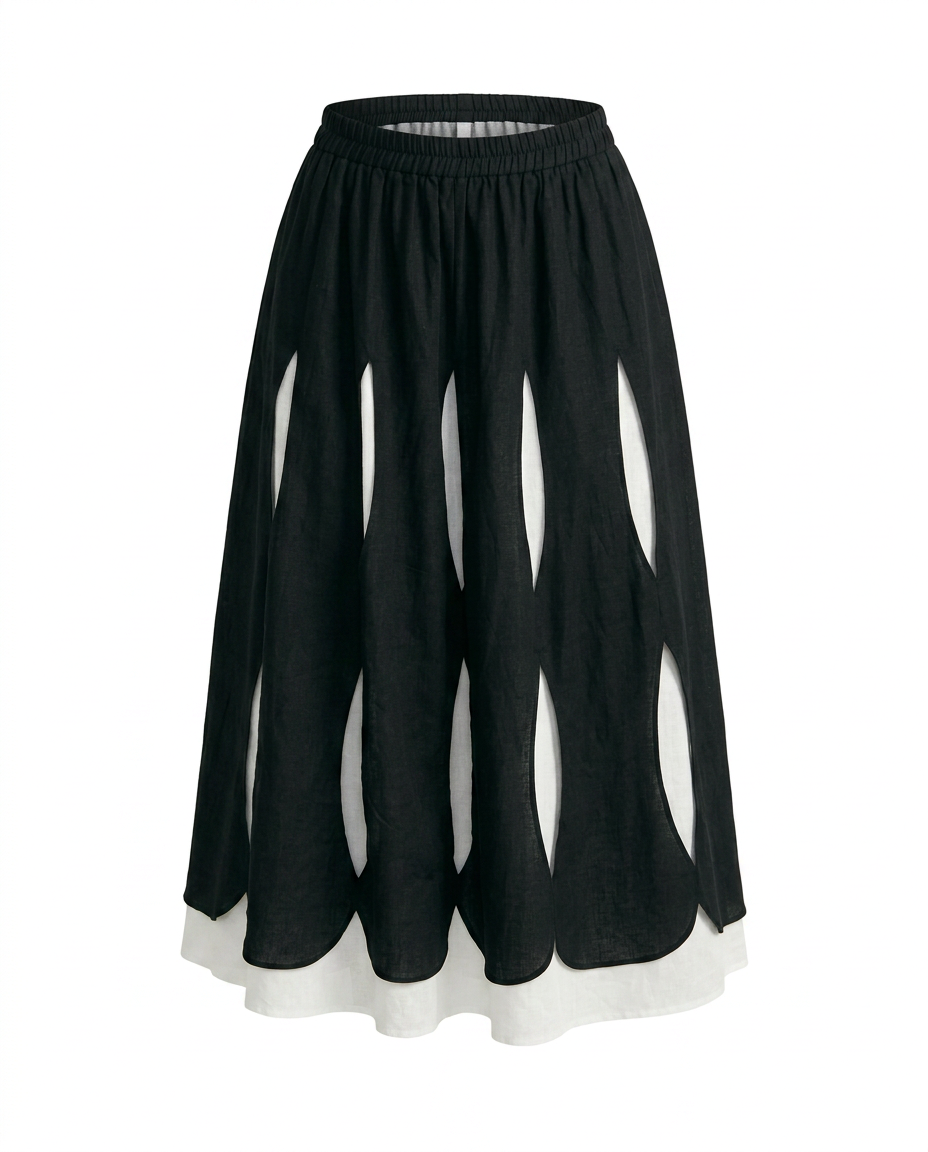 Unique Layered Hole-Design Maxi Skirt