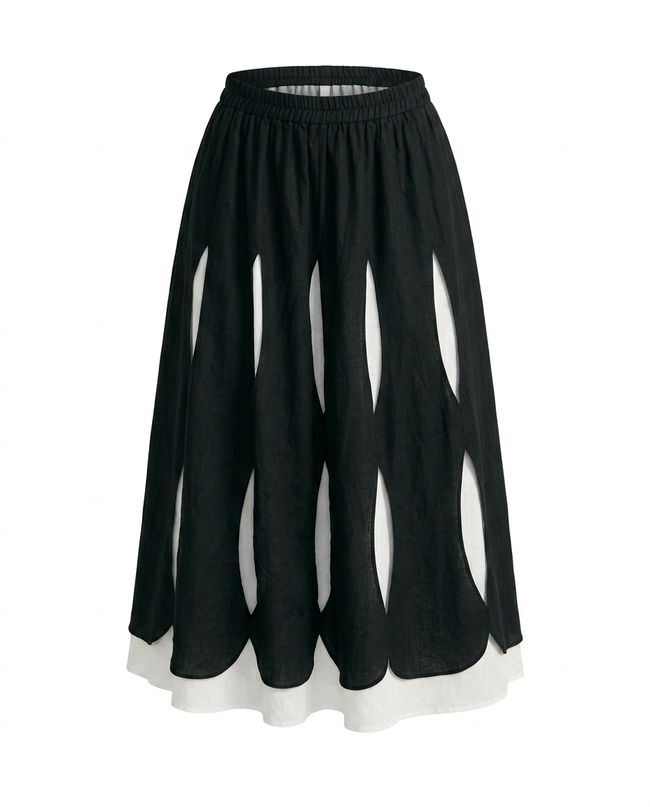Unique Layered Hole-Design Maxi Skirt Hover Image