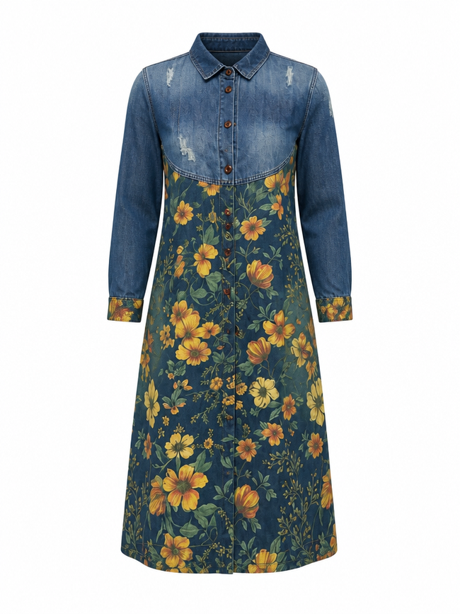Adventurous Printed Denim Trench Coat Hover Image