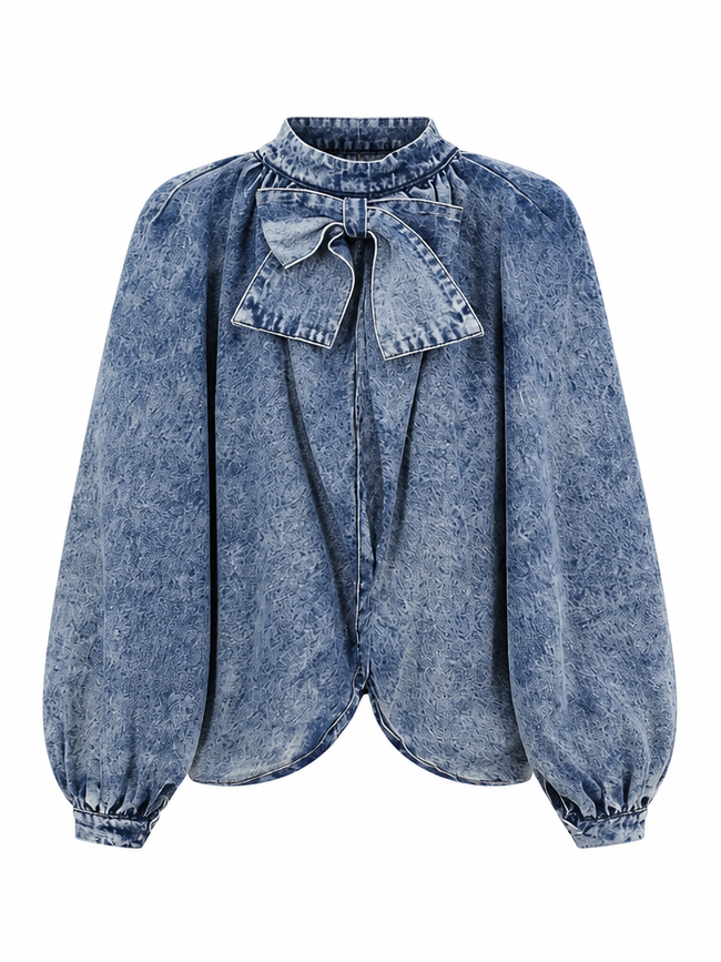Confident Washed Denim Bow Jacket Hover Image