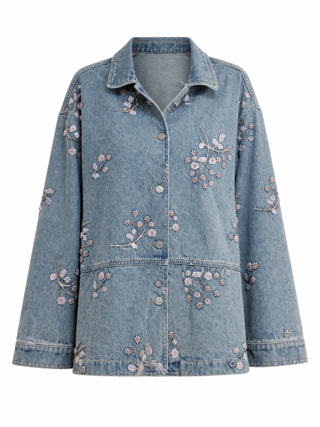 Radiant Sequined Embroidered Denim Jacket Hover Image