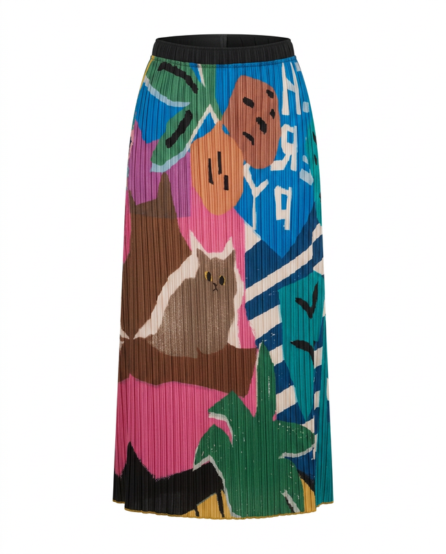 Vibrant Printed Pleated Skirt Hover Image