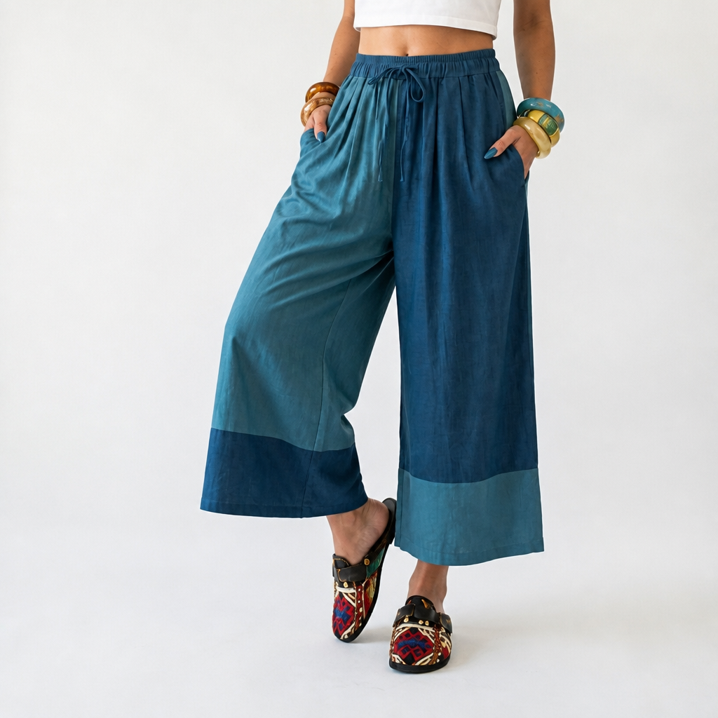Audacious Color-Block Wide Leg Jeans