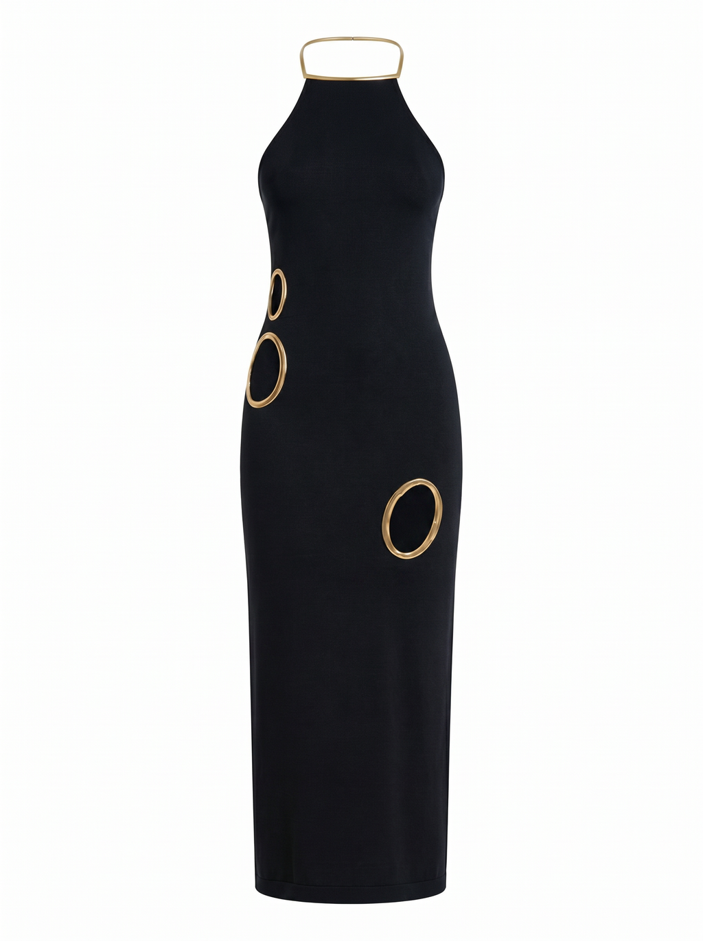 Magnetic Gold Cutout Halter Maxi Dress