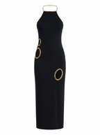 Magnetic Gold Cutout Halter Maxi Dress