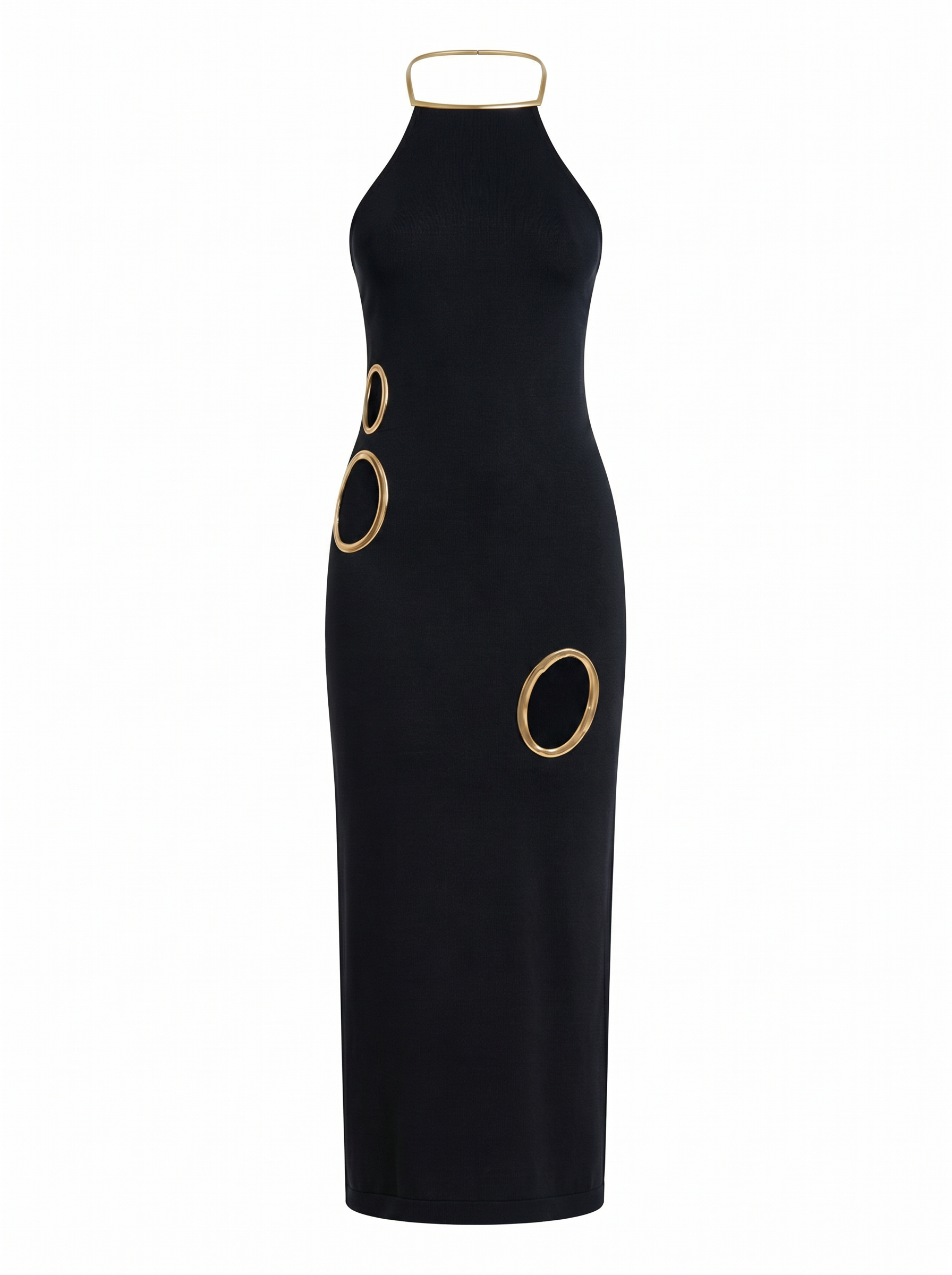 Magnetic Gold Cutout Halter Maxi Dress
