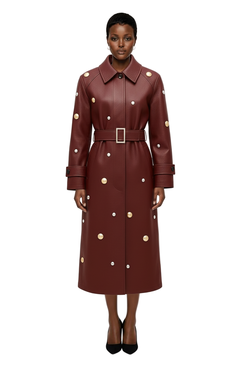 Coat Belted Trench with Studs