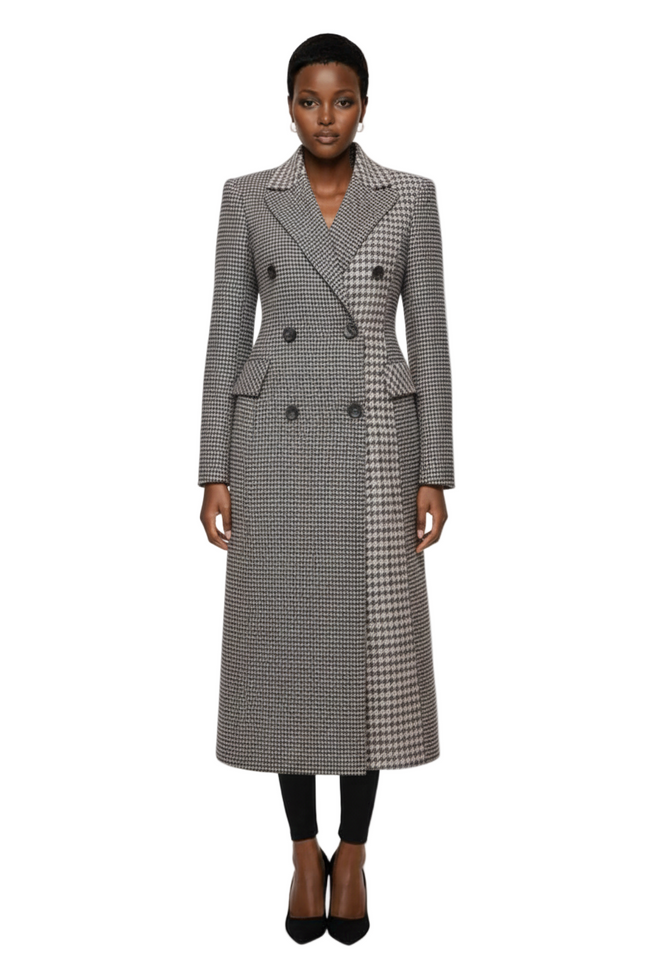Colorblock Houndstooth Double Breasted Coat Hover Image
