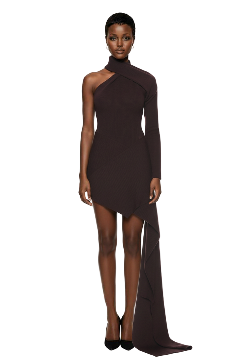 Courreges Wrapped Rib Dress in Burgundy