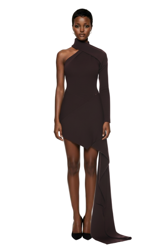 Courreges Wrapped Rib Dress in Burgundy Hover Image