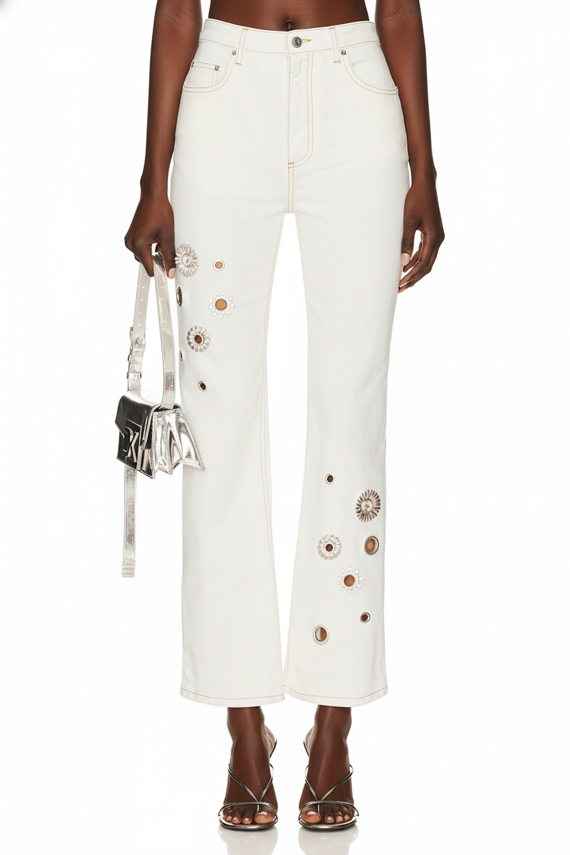 Crystal Grommet Straight Leg Jean