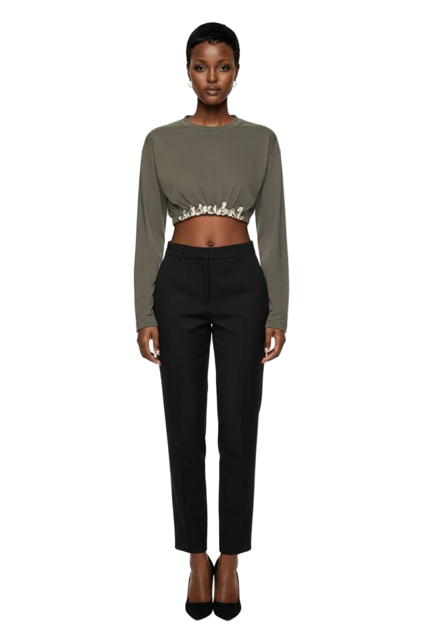 Crystal Cluster Long Sleeve Cropped T-shirt