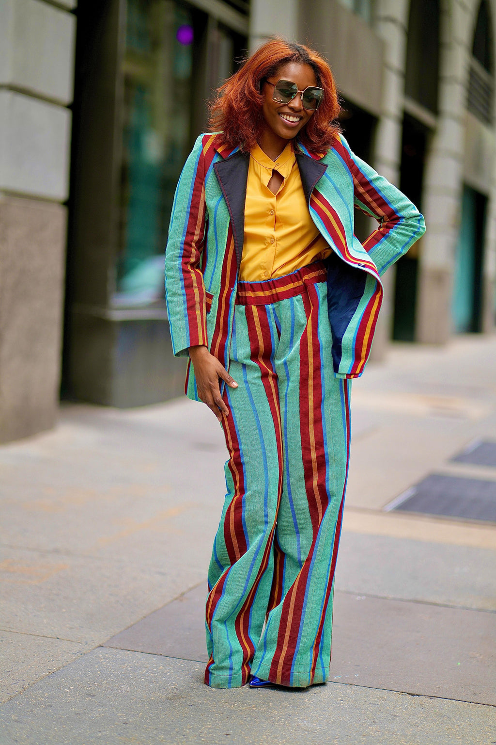 Audacious Striped Ankara Blazer Set