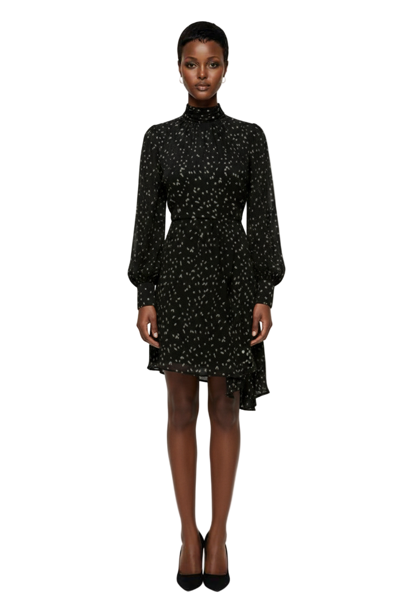 Daphne Long Sleeve Draped Mock Neck Mini Dress