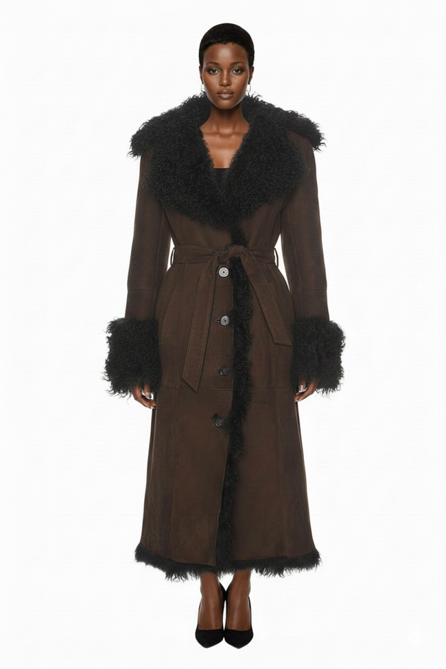 Daphne Shearling Suede Coat Hover Image