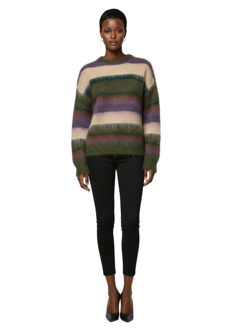 Dazy-Less Women's Casual Loose Striped Drop Shoulder Knit Sweater