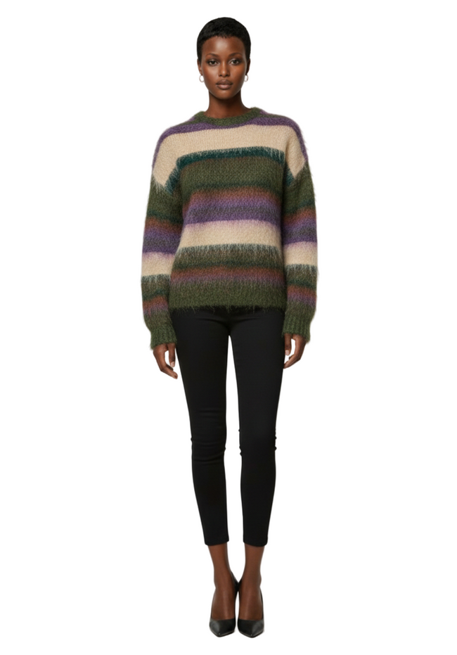 Dazy-Less Women's Casual Loose Striped Drop Shoulder Knit Sweater Hover Image