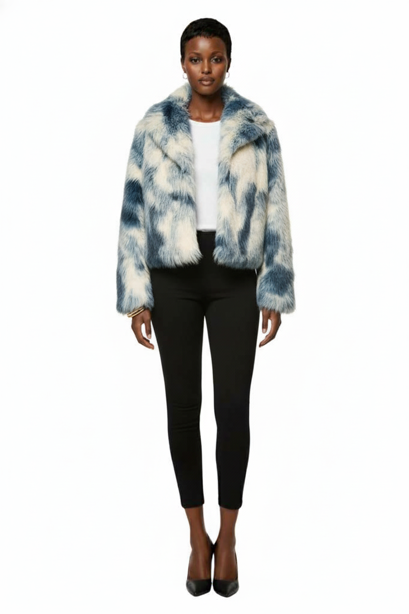 Denimoi Faux Fur Oversized Collar Drop Shoulder Coat