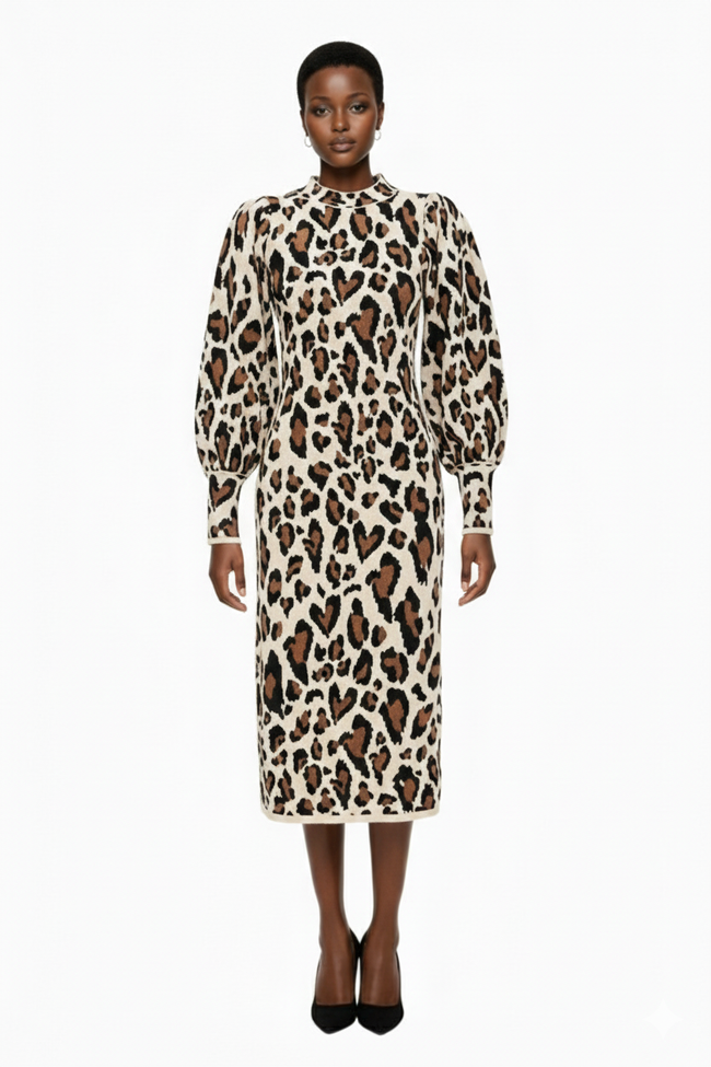 FARM Rio Leopard Print Knit Midi Dress Hover Image