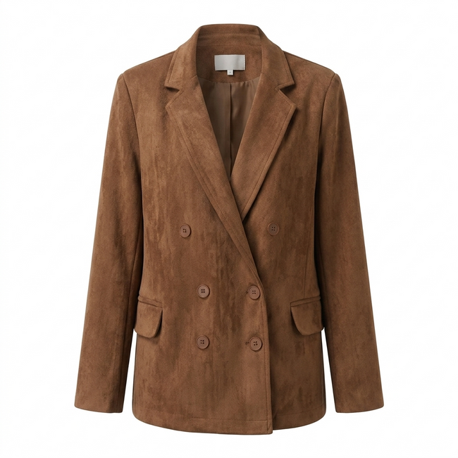 Confident Double Breasted Faux Suede Blazer Hover Image