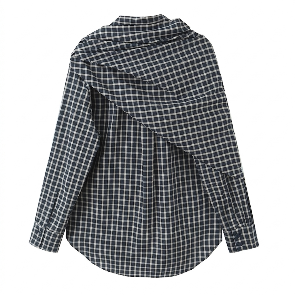Unique Plaid Irregular Bow Blouse