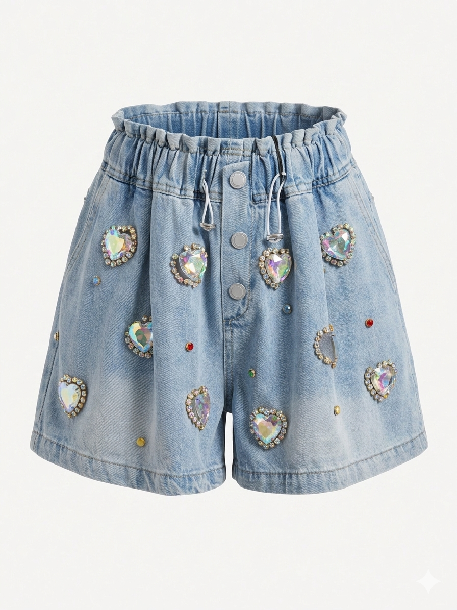 Vibrant Crystal Denim Shorts