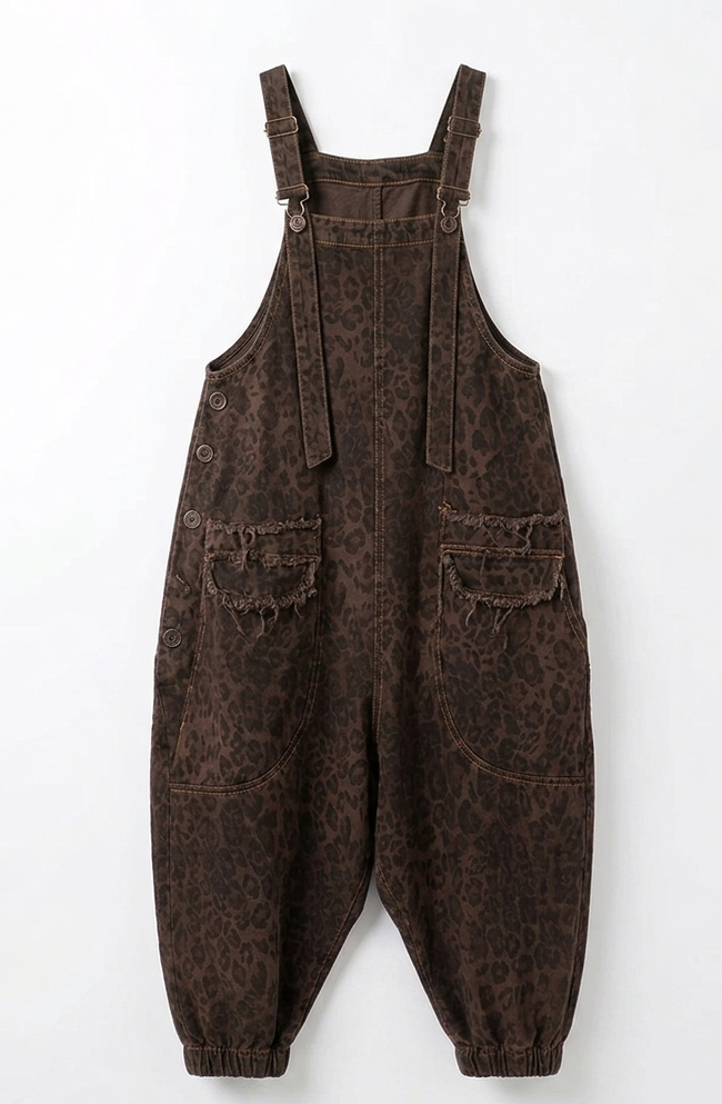 Fierce Leopard Print Overalls Hover Image