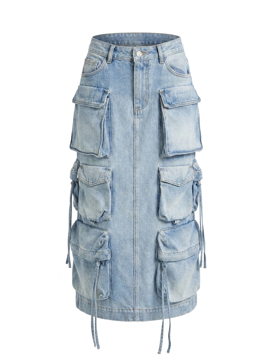 Audacious Denim Cargo Midi Skirt