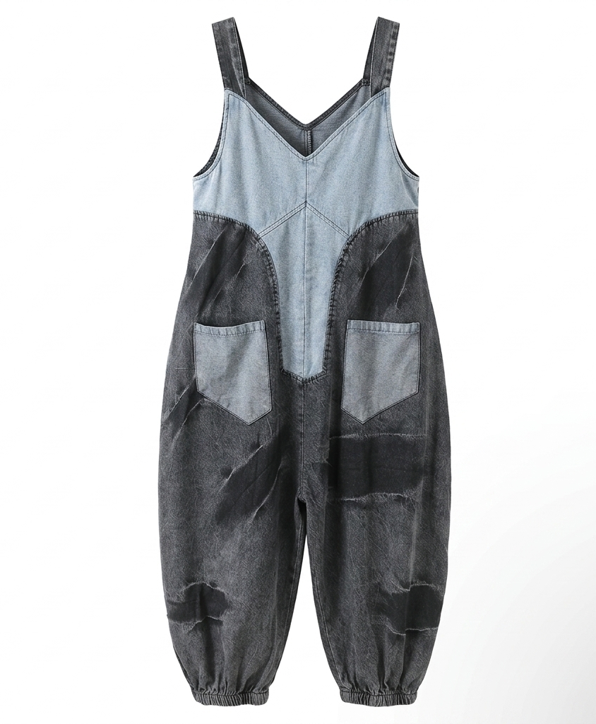 Unique Patchwork Denim Jumpsuit