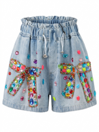 Vibrant Crystal Denim Shorts