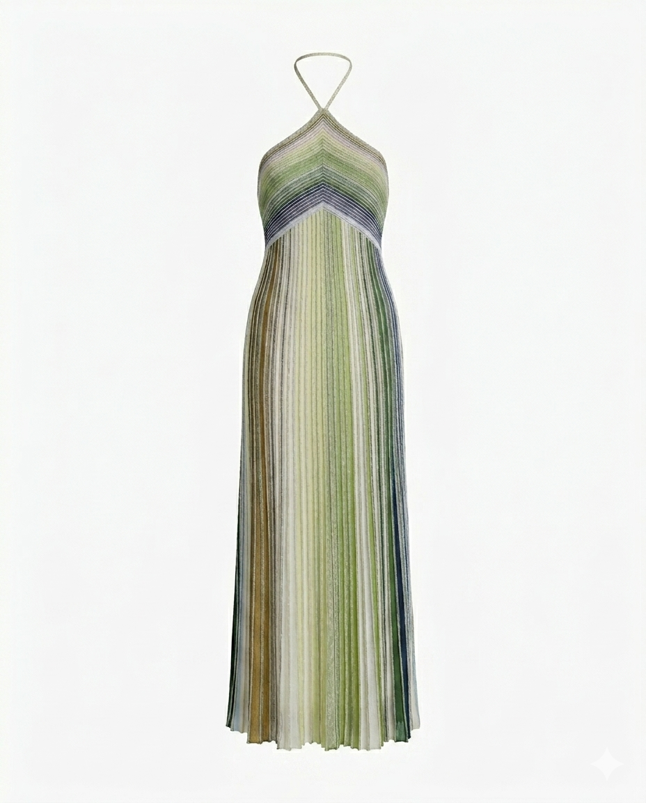Vibrant Striped Halter Maxi Dress