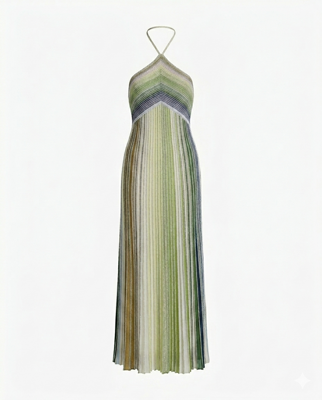 Vibrant Striped Halter Maxi Dress Hover Image
