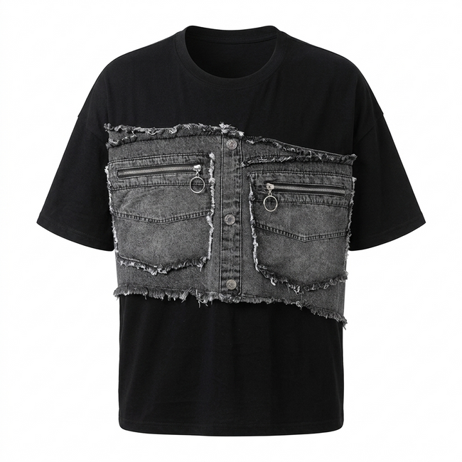 Audacious Patchwork Denim T-Shirt Hover Image