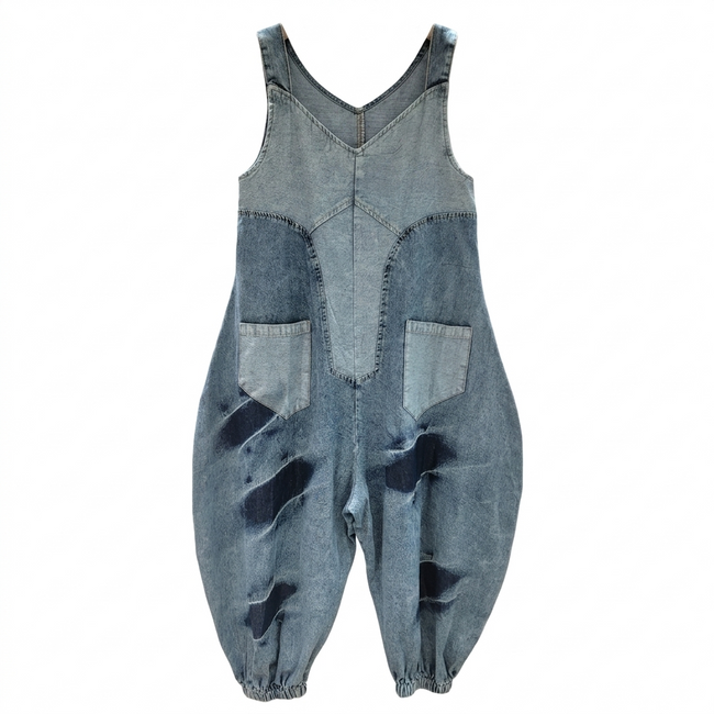 Unique Patchwork Denim Jumpsuit Hover Image