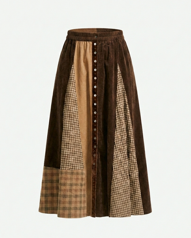 Grounded Plaid Patchwork A-Line Skirt Hover Image