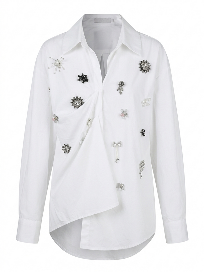 Audacious Rhinestone Long Sleeve Shirt Hover Image