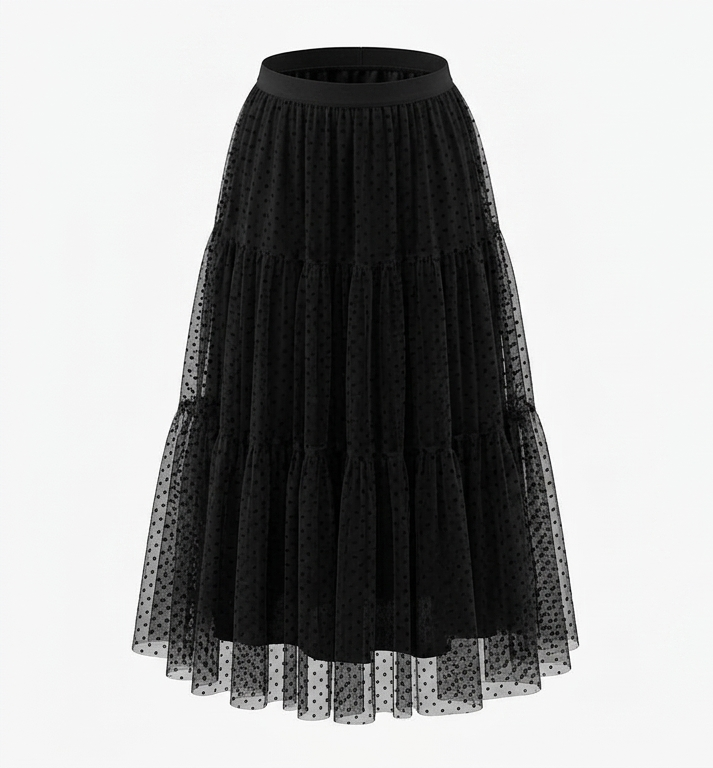 Divine Polka Dot Mesh Midi Skirt