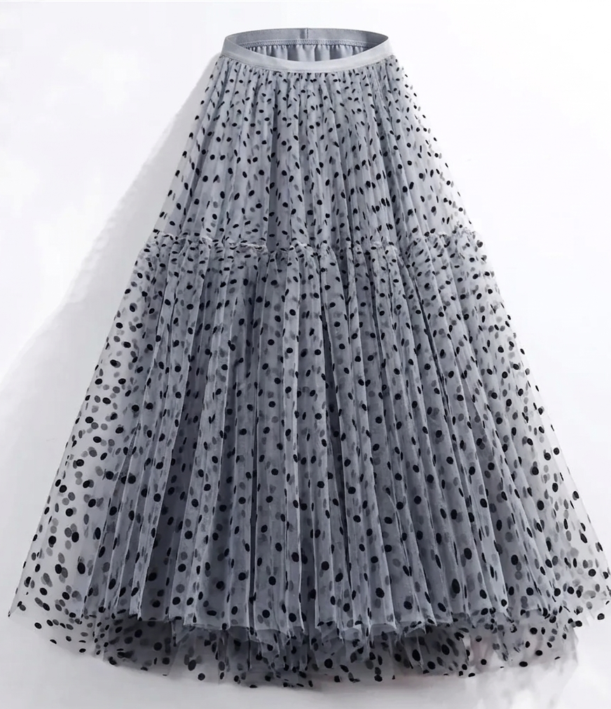 Divine Polka Dot Mesh Midi Skirt