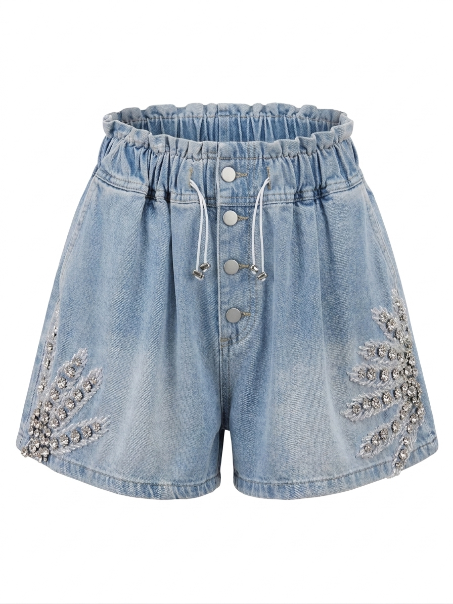 Vibrant Crystal Denim Shorts
