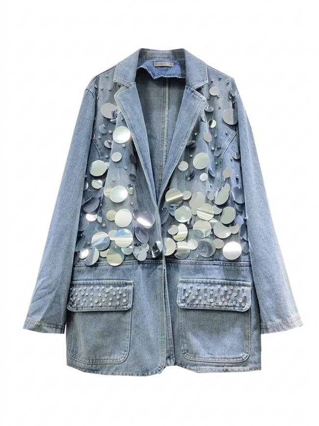 Audacious Sequin Denim Blazer Hover Image