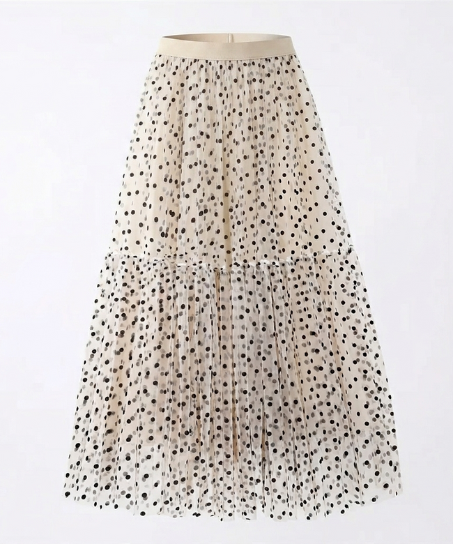 Divine Polka Dot Mesh Midi Skirt Hover Image