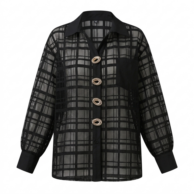 Bold Mesh Plaid Blouse Hover Image