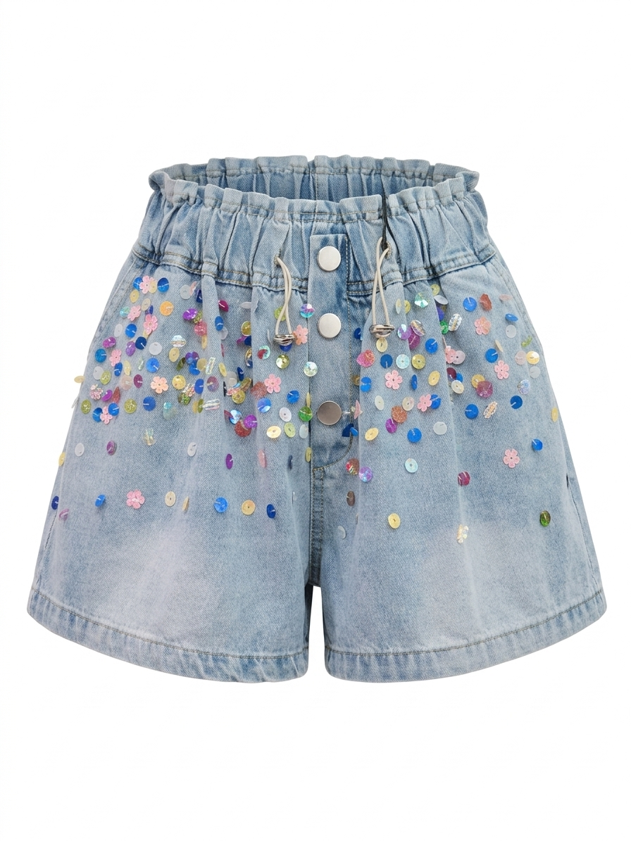 Vibrant Crystal Denim Shorts