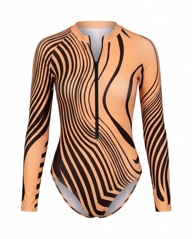 Vibrant Striped Zipper One-Piece Hover Image