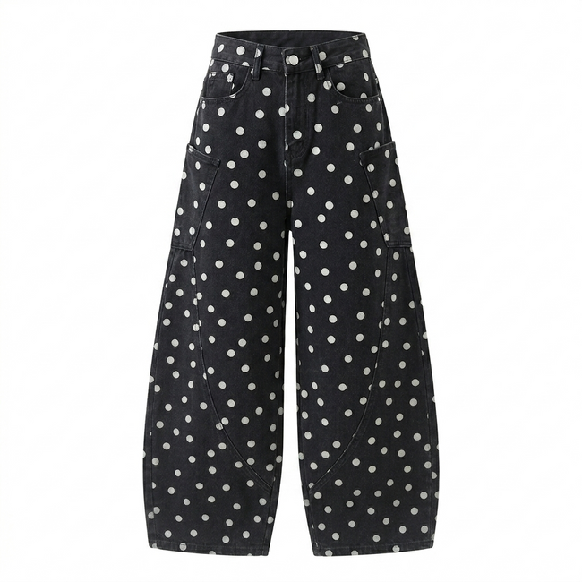 Unique Polka Dot Wide-Leg Jeans Hover Image