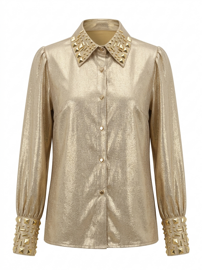 Magnetic Gold Beaded Blouse Hover Image